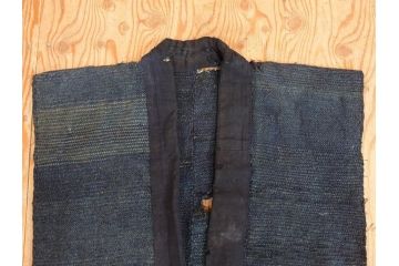時代物　刺子　木綿　野良着2点セット(半纏、刺し子、古布、藍染、ジャパンビンテージ、ヴィンテージ、古着物、衣装、BORO、ボロ、袖無し)(R-078412)