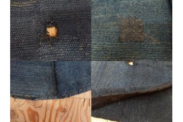 時代物　刺子　木綿　野良着2点セット(半纏、刺し子、古布、藍染、ジャパンビンテージ、ヴィンテージ、古着物、衣装、BORO、ボロ、袖無し)(R-078412)