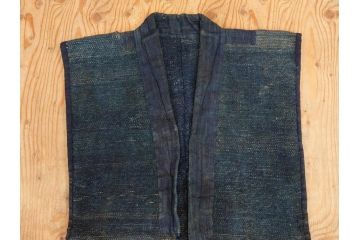 時代物　刺子　木綿　野良着2点セット(半纏、刺し子、古布、藍染、ジャパンビンテージ、ヴィンテージ、古着物、衣装、BORO、ボロ、袖無し)(R-078412)