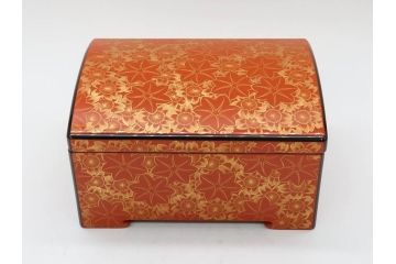 輪島塗　沈金師 友田裕次　春秋沈金　金彩が美しい宝石箱(漆器、ジュエリーボックス、小物入れ、小箱、紅葉、桜、共箱付き)(R-078414)