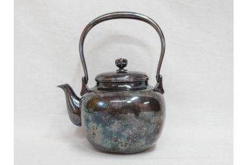 戦前　純銀　359g　重厚感のある銀瓶(煎茶、薬缶、銀水注、湯沸し、茶道具、やかん、水指、急須)(R-078463)