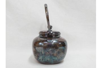 戦前　純銀　359g　重厚感のある銀瓶(煎茶、薬缶、銀水注、湯沸し、茶道具、やかん、水指、急須)(R-078463)