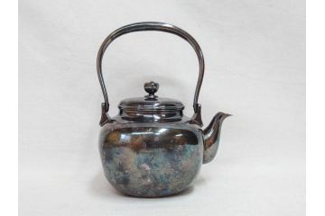 戦前　純銀　359g　重厚感のある銀瓶(煎茶、薬缶、銀水注、湯沸し、茶道具、やかん、水指、急須)(R-078463)
