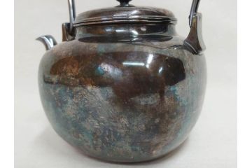 戦前　純銀　359g　重厚感のある銀瓶(煎茶、薬缶、銀水注、湯沸し、茶道具、やかん、水指、急須)(R-078463)