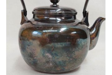 戦前　純銀　359g　重厚感のある銀瓶(煎茶、薬缶、銀水注、湯沸し、茶道具、やかん、水指、急須)(R-078463)