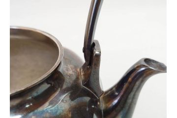 戦前　純銀　359g　重厚感のある銀瓶(煎茶、薬缶、銀水注、湯沸し、茶道具、やかん、水指、急須)(R-078463)