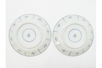 江戸期　古伊万里　染付　蛇文　約17cm　5.5寸　蛇のデザインが印象的な中皿2枚セット(雲龍、ヘビ、裏印、和皿、和食器、五寸五分)(R-078464)