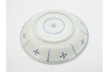 江戸期　古伊万里　染付　蛇文　約17cm　5.5寸　蛇のデザインが印象的な中皿2枚セット(雲龍、ヘビ、裏印、和皿、和食器、五寸五分)(R-078464)