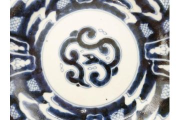 江戸期　古伊万里　染付　蛇文　約17cm　5.5寸　蛇のデザインが印象的な中皿2枚セット(雲龍、ヘビ、裏印、和皿、和食器、五寸五分)(R-078464)