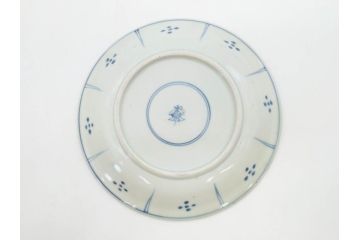 江戸期　古伊万里　染付　蛇文　約17cm　5.5寸　蛇のデザインが印象的な中皿2枚セット(雲龍、ヘビ、裏印、和皿、和食器、五寸五分)(R-078464)