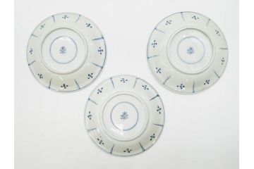 江戸期　古伊万里　染付　蛇文　約17cm　5.6寸　蛇のデザインが印象的な中皿3枚セット(雲龍、ヘビ、裏印、和皿、和食器、五寸六分)(R-078465)