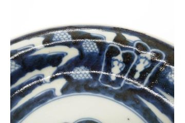 江戸期　古伊万里　染付　蛇文　約17cm　5.6寸　蛇のデザインが印象的な中皿3枚セット(雲龍、ヘビ、裏印、和皿、和食器、五寸六分)(R-078465)