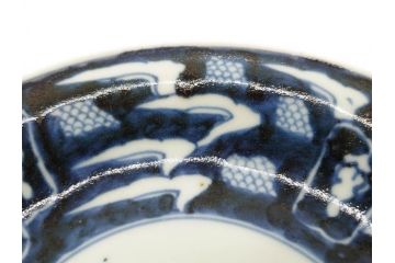 江戸期　古伊万里　染付　蛇文　約17cm　5.6寸　蛇のデザインが印象的な中皿3枚セット(雲龍、ヘビ、裏印、和皿、和食器、五寸六分)(R-078465)
