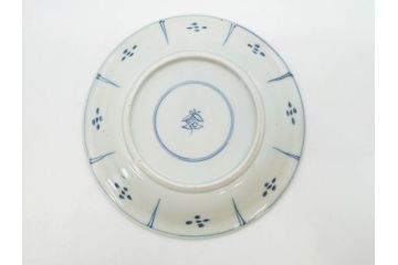 江戸期　古伊万里　染付　蛇文　約17cm　5.6寸　蛇のデザインが印象的な中皿3枚セット(雲龍、ヘビ、裏印、和皿、和食器、五寸六分)(R-078465)