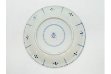 江戸期　古伊万里　染付　蛇文　約17cm　5.6寸　蛇のデザインが印象的な中皿3枚セット(雲龍、ヘビ、裏印、和皿、和食器、五寸六分)(R-078465)