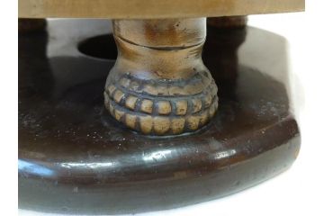 明治期　金工師　幸照刻　宣徳銅　銀象嵌　月梅耳松紋漢詩　漢詩が彫り込まれた趣のある火鉢(双耳、木台付き、銅製、三足火鉢、竹節形、手あぶり)(R-078466)