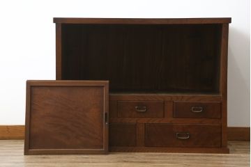 和製アンティーク　前面欅(ケヤキ)材　どこか懐かしさを感じる関東水屋箪笥サイドボード(サイドキャビネット、茶箪笥、食器棚、収納棚、戸棚)(R-078484)