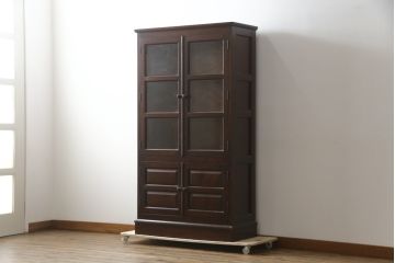 中古　美品　松本民芸家具　シックなデザインが魅力の書棚(ブックケース、本箱、食器棚、飾り棚、キャビネット、収納棚、戸棚)(R-078485)