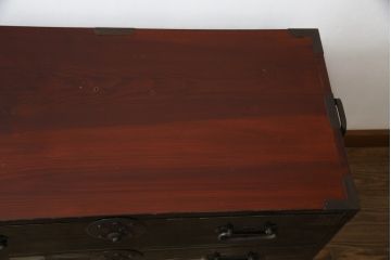 和製アンティーク　美品!!　上手物!!　内部桐(キリ)材　上品な丸金具の黒漆塗り庄内箪笥ローボード(時代箪笥、和たんす、整理たんす、収納タンス、衣装タンス、ローチェスト、テレビ台、テレビボード、引き出し)(R-078488)