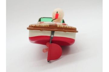 爆音ボート いなづま号　ハーフトラック(HALF TRUCK)　機関車(SUPER LOCOMOTIVE)　ジープ(FRICTION JEEP)　ゾウノタイコタタキ　ロケット(M.P.-1ROCKET)　ブリキのおもちゃ6点セット(乗り物、船、車、列車、ゼンマイ、フィギュア、人形、玩具、外箱付き、日本製)(R-078505)