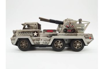爆音ボート いなづま号　ハーフトラック(HALF TRUCK)　機関車(SUPER LOCOMOTIVE)　ジープ(FRICTION JEEP)　ゾウノタイコタタキ　ロケット(M.P.-1ROCKET)　ブリキのおもちゃ6点セット(乗り物、船、車、列車、ゼンマイ、フィギュア、人形、玩具、外箱付き、日本製)(R-078505)