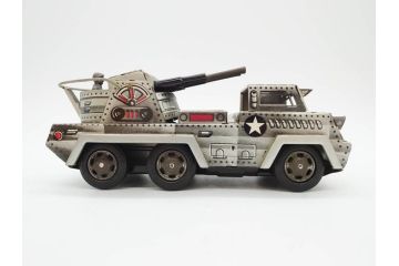 爆音ボート いなづま号　ハーフトラック(HALF TRUCK)　機関車(SUPER LOCOMOTIVE)　ジープ(FRICTION JEEP)　ゾウノタイコタタキ　ロケット(M.P.-1ROCKET)　ブリキのおもちゃ6点セット(乗り物、船、車、列車、ゼンマイ、フィギュア、人形、玩具、外箱付き、日本製)(R-078505)