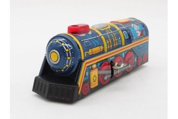 爆音ボート いなづま号　ハーフトラック(HALF TRUCK)　機関車(SUPER LOCOMOTIVE)　ジープ(FRICTION JEEP)　ゾウノタイコタタキ　ロケット(M.P.-1ROCKET)　ブリキのおもちゃ6点セット(乗り物、船、車、列車、ゼンマイ、フィギュア、人形、玩具、外箱付き、日本製)(R-078505)