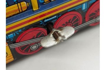 爆音ボート いなづま号　ハーフトラック(HALF TRUCK)　機関車(SUPER LOCOMOTIVE)　ジープ(FRICTION JEEP)　ゾウノタイコタタキ　ロケット(M.P.-1ROCKET)　ブリキのおもちゃ6点セット(乗り物、船、車、列車、ゼンマイ、フィギュア、人形、玩具、外箱付き、日本製)(R-078505)