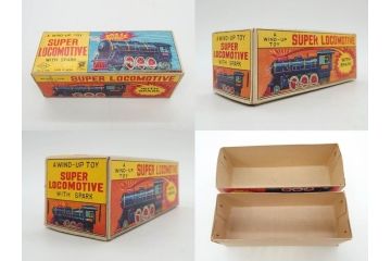 爆音ボート いなづま号　ハーフトラック(HALF TRUCK)　機関車(SUPER LOCOMOTIVE)　ジープ(FRICTION JEEP)　ゾウノタイコタタキ　ロケット(M.P.-1ROCKET)　ブリキのおもちゃ6点セット(乗り物、船、車、列車、ゼンマイ、フィギュア、人形、玩具、外箱付き、日本製)(R-078505)