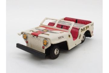 爆音ボート いなづま号　ハーフトラック(HALF TRUCK)　機関車(SUPER LOCOMOTIVE)　ジープ(FRICTION JEEP)　ゾウノタイコタタキ　ロケット(M.P.-1ROCKET)　ブリキのおもちゃ6点セット(乗り物、船、車、列車、ゼンマイ、フィギュア、人形、玩具、外箱付き、日本製)(R-078505)