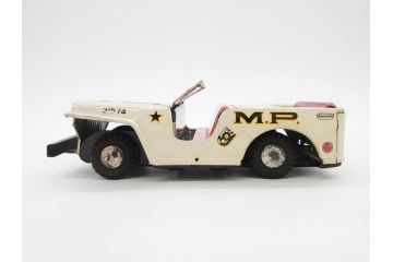爆音ボート いなづま号　ハーフトラック(HALF TRUCK)　機関車(SUPER LOCOMOTIVE)　ジープ(FRICTION JEEP)　ゾウノタイコタタキ　ロケット(M.P.-1ROCKET)　ブリキのおもちゃ6点セット(乗り物、船、車、列車、ゼンマイ、フィギュア、人形、玩具、外箱付き、日本製)(R-078505)