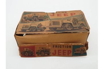 爆音ボート いなづま号　ハーフトラック(HALF TRUCK)　機関車(SUPER LOCOMOTIVE)　ジープ(FRICTION JEEP)　ゾウノタイコタタキ　ロケット(M.P.-1ROCKET)　ブリキのおもちゃ6点セット(乗り物、船、車、列車、ゼンマイ、フィギュア、人形、玩具、外箱付き、日本製)(R-078505)