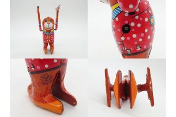 NEWS-BOY　三輪車(VELOCIPEDE)　ACROBAT MONKEY　WHISTLING SPACE TOP SET　ジャンピングコマ　かんらん車　Playland Express　のりものあそび　FAIRYLAND TRAIN SET　HIGHWAY SET　ブリキのおもちゃ10点セット(猿、遊園地、観覧車、乗り物、ゼンマイ歩行、フィギュア、人形、玩具、日本製)(R-078506)