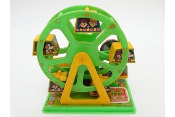 NEWS-BOY　三輪車(VELOCIPEDE)　ACROBAT MONKEY　WHISTLING SPACE TOP SET　ジャンピングコマ　かんらん車　Playland Express　のりものあそび　FAIRYLAND TRAIN SET　HIGHWAY SET　ブリキのおもちゃ10点セット(猿、遊園地、観覧車、乗り物、ゼンマイ歩行、フィギュア、人形、玩具、日本製)(R-078506)