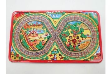 NEWS-BOY　三輪車(VELOCIPEDE)　ACROBAT MONKEY　WHISTLING SPACE TOP SET　ジャンピングコマ　かんらん車　Playland Express　のりものあそび　FAIRYLAND TRAIN SET　HIGHWAY SET　ブリキのおもちゃ10点セット(猿、遊園地、観覧車、乗り物、ゼンマイ歩行、フィギュア、人形、玩具、日本製)(R-078506)