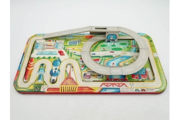 NEWS-BOY　三輪車(VELOCIPEDE)　ACROBAT MONKEY　WHISTLING SPACE TOP SET　ジャンピングコマ　かんらん車　Playland Express　のりものあそび　FAIRYLAND TRAIN SET　HIGHWAY SET　ブリキのおもちゃ10点セット(猿、遊園地、観覧車、乗り物、ゼンマイ歩行、フィギュア、人形、玩具、日本製)(R-078506)
