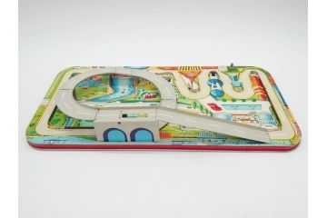 NEWS-BOY　三輪車(VELOCIPEDE)　ACROBAT MONKEY　WHISTLING SPACE TOP SET　ジャンピングコマ　かんらん車　Playland Express　のりものあそび　FAIRYLAND TRAIN SET　HIGHWAY SET　ブリキのおもちゃ10点セット(猿、遊園地、観覧車、乗り物、ゼンマイ歩行、フィギュア、人形、玩具、日本製)(R-078506)