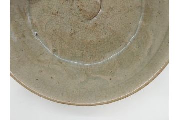 時代物　李朝青磁　約16cm　5.2寸　素朴な風合いが魅力的な中皿(朝鮮美術、古器、食器、5寸2分)(R-078509)