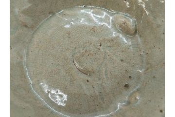 時代物　李朝青磁　約16cm　5.2寸　素朴な風合いが魅力的な中皿(朝鮮美術、古器、食器、5寸2分)(R-078509)