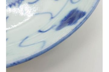 時代物　中国　唐物　古玩　古染付　青い染付のデザインが印象的な中皿4枚セット(皿、古器、食器、唐草、なます皿、中国美術)(R-078510)