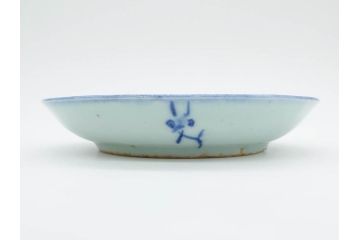 時代物　中国　唐物　古玩　古染付　青い染付のデザインが印象的な中皿4枚セット(皿、古器、食器、唐草、なます皿、中国美術)(R-078510)
