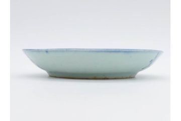時代物　中国　唐物　古玩　古染付　青い染付のデザインが印象的な中皿4枚セット(皿、古器、食器、唐草、なます皿、中国美術)(R-078510)