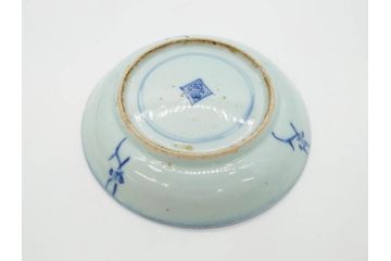 時代物　中国　唐物　古玩　古染付　青い染付のデザインが印象的な中皿4枚セット(皿、古器、食器、唐草、なます皿、中国美術)(R-078510)