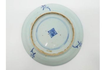 時代物　中国　唐物　古玩　古染付　青い染付のデザインが印象的な中皿4枚セット(皿、古器、食器、唐草、なます皿、中国美術)(R-078510)