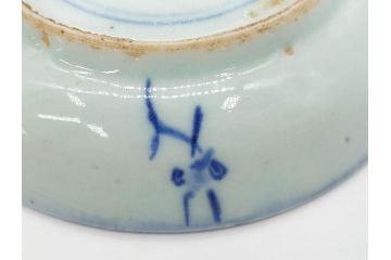 時代物　中国　唐物　古玩　古染付　青い染付のデザインが印象的な中皿4枚セット(皿、古器、食器、唐草、なます皿、中国美術)(R-078510)