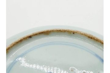 時代物　中国　唐物　古玩　古染付　青い染付のデザインが印象的な中皿4枚セット(皿、古器、食器、唐草、なます皿、中国美術)(R-078510)