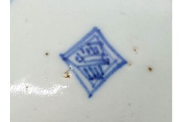 時代物　中国　唐物　古玩　古染付　青い染付のデザインが印象的な中皿4枚セット(皿、古器、食器、唐草、なます皿、中国美術)(R-078510)