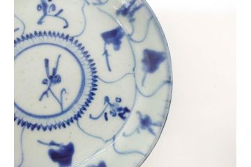 時代物　中国　唐物　古玩　古染付　青い染付のデザインが印象的な中皿5枚セット(皿、古器、食器、唐草、なます皿、中国美術)(R-078511)