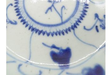 時代物　中国　唐物　古玩　古染付　青い染付のデザインが印象的な中皿5枚セット(皿、古器、食器、唐草、なます皿、中国美術)(R-078511)