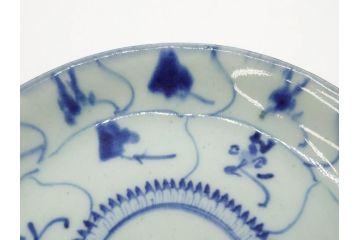 時代物　中国　唐物　古玩　古染付　青い染付のデザインが印象的な中皿5枚セット(皿、古器、食器、唐草、なます皿、中国美術)(R-078511)